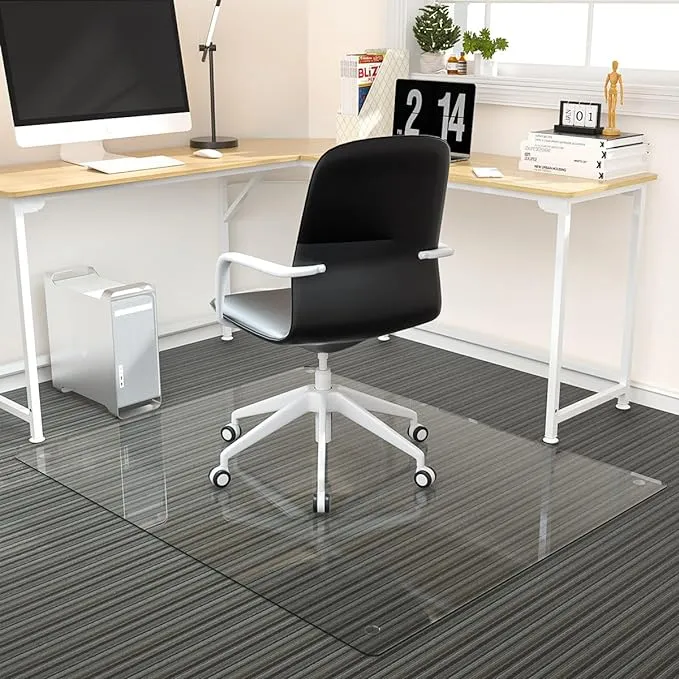 [Tempered Glass] 36" x 36" Glass Chair Mat, Heavy Duty Hard Tempered Glass Mat with Round Corner and Polished Edge, Transparent Glass Office Chair Mat for Office and Home Hard Floor or Carpeted