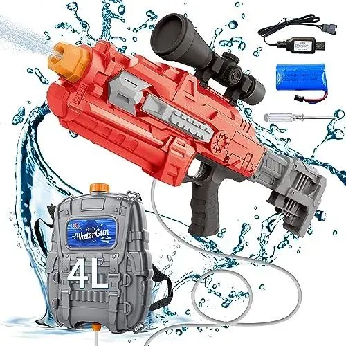 4L Backpack Electric Water Gun - Automatic Squirt Gun with Adjustable Straps Up to 40 FT Range,Super Battery-Powered Water Soaker Gun Toy for Adults Kids,Summer Swimming Pool Party Beach Outdoor