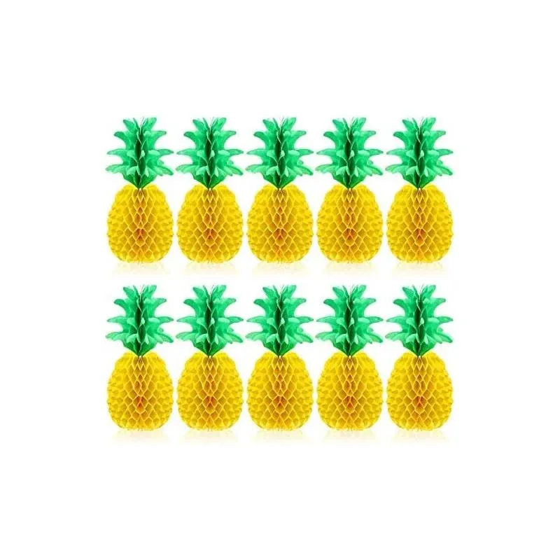 Blulu 10 Packs 14 Inch Pineapple Honeycomb centerpieces Tissue Paper Pineapple Table Hanging Decoration for Hawaiian Luau Party Supplies Favors