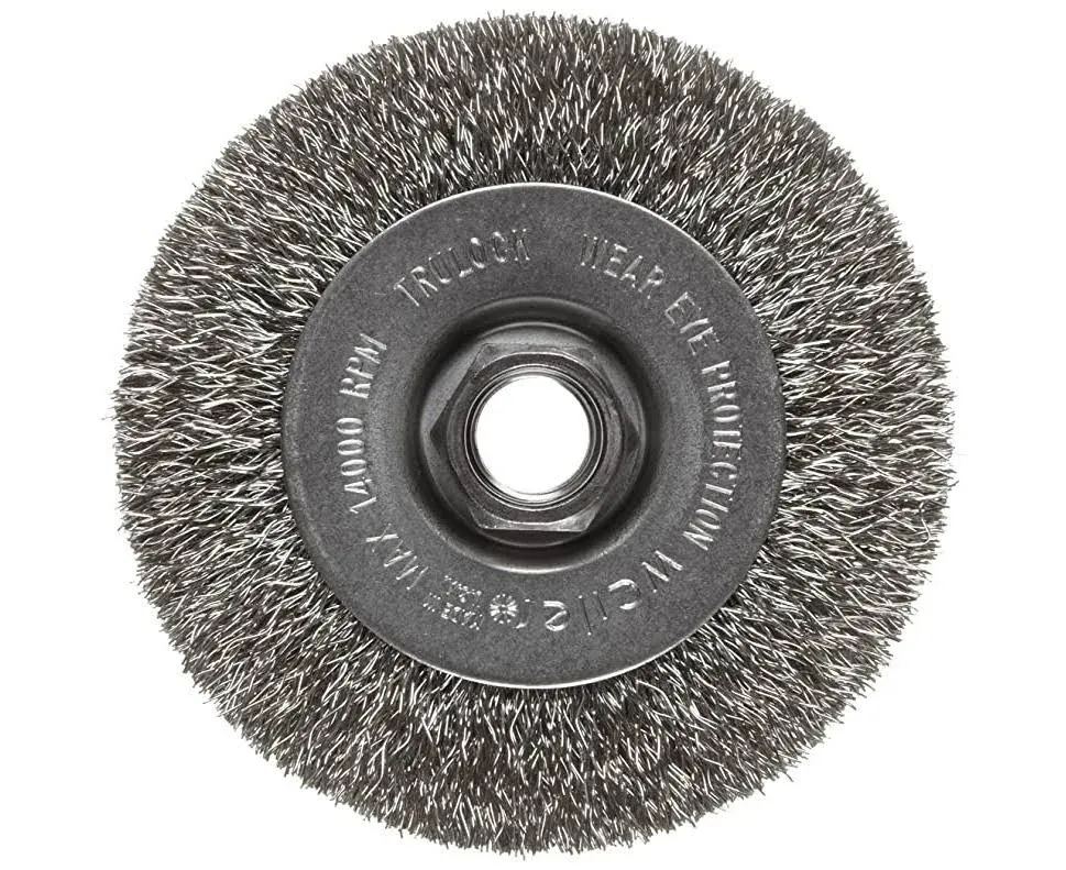 Weiler 13085 4" Narrow Face Crimped Wire Wheel, .014" Stainless Steel Fill, 5/8"-11 Unc Nut, Made in the USA