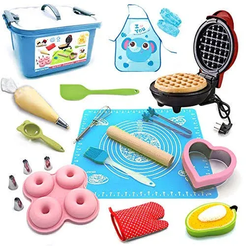 Kids Junior Tiny Real Easy Bake Kitchen Set and Cook Kit - 15 Pc. Mini Waffle Ma