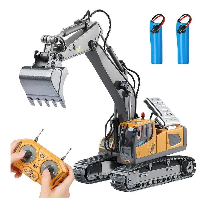 2.4Ghz 11 Channel Remote Control Excavator Toy, 9 Channels RC Construction Bulldozer Dump Truck Alloy Vehicles Toys With Light And Sound, As Birthday Christmas, Halloween Gift