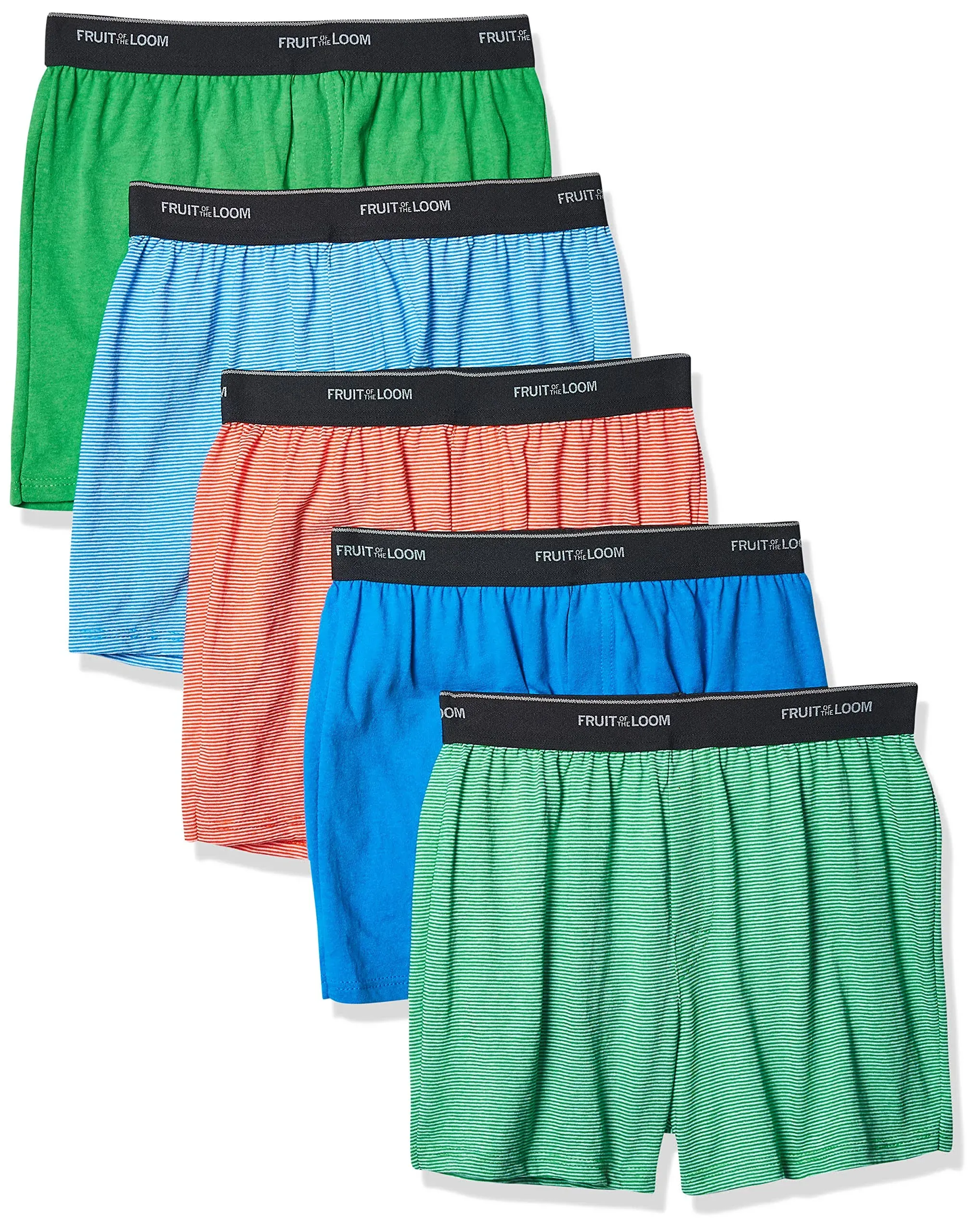 Fruit of The Loom Boys Boxer Shorts, Knit - 5 Pack - Assorted, Large