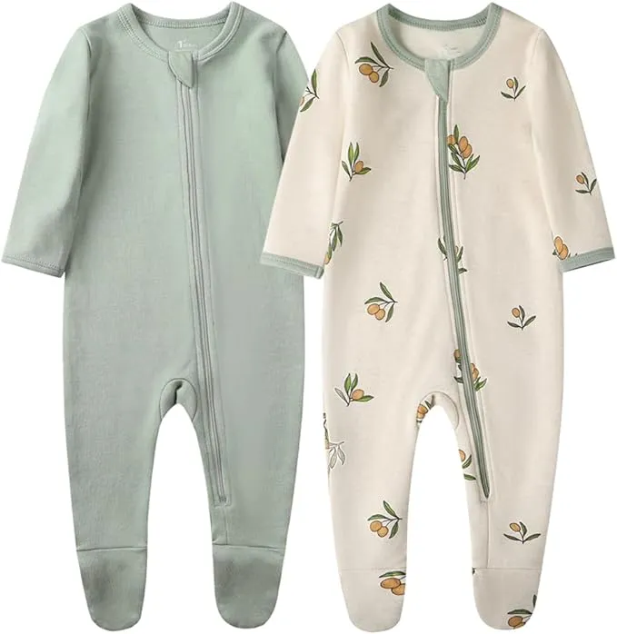 O2 Baby Baby Boys Girls Organic Cotton Zip-Front Sleeper Pajamas