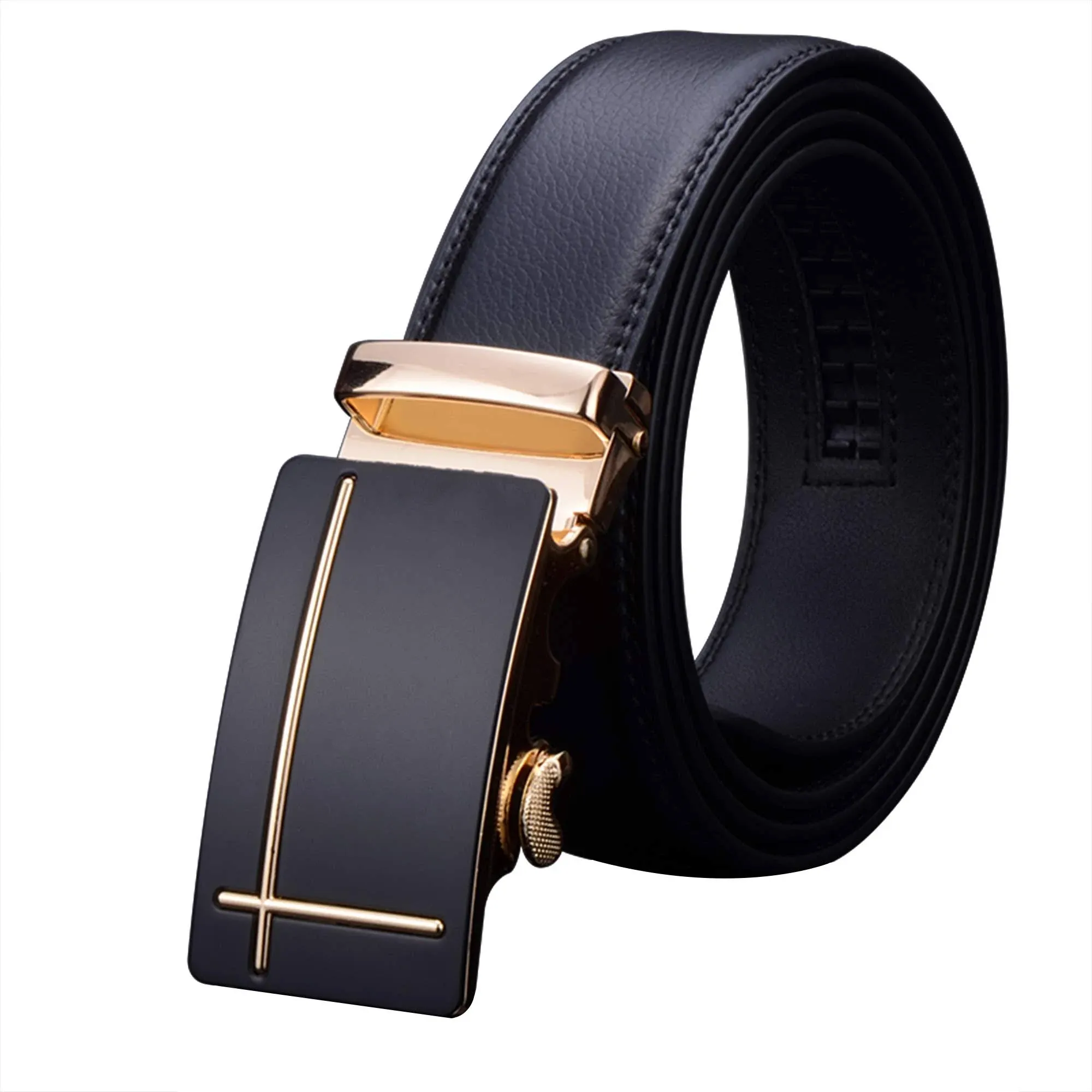 KJIEGBP Men&#039;s Belt,Men&#039;s Real Leather Ratchet Dress Belt with Automatic Buckle,E