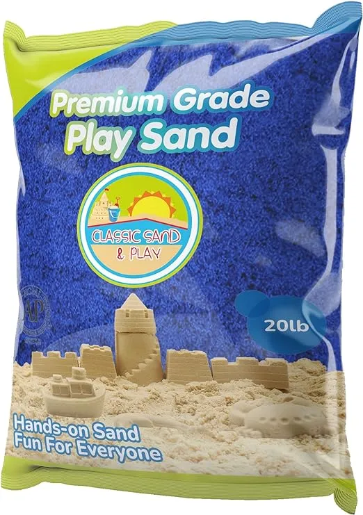 Classic Sand and Play Blue Colored Play Sand, 20 lb. Bag, Natural and Non-Toxic, Fun Wet and Dry Indoor and Outdoor, Sandbox, Therapy, and Table Use, Building, Stimulate Sensory Needs