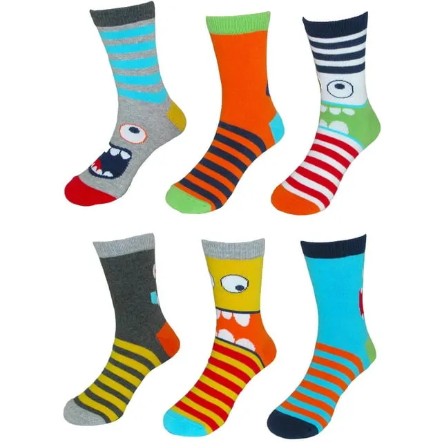 Jefferies Socks Boys' Monster Pattern Crew Socks 6 Pair Pack