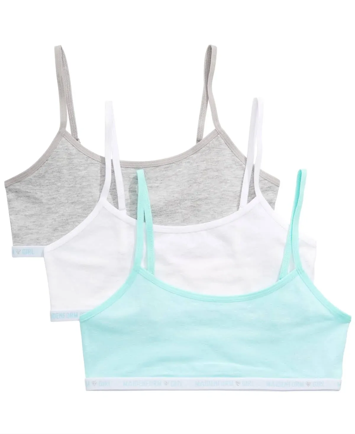 Maidenform Girls' Logo Band Cotton Crop Training Bra, 3 Pack