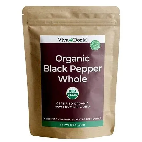 Viva Doria Whole Black Pepper, Organic Black Peppercorn, 16 oz