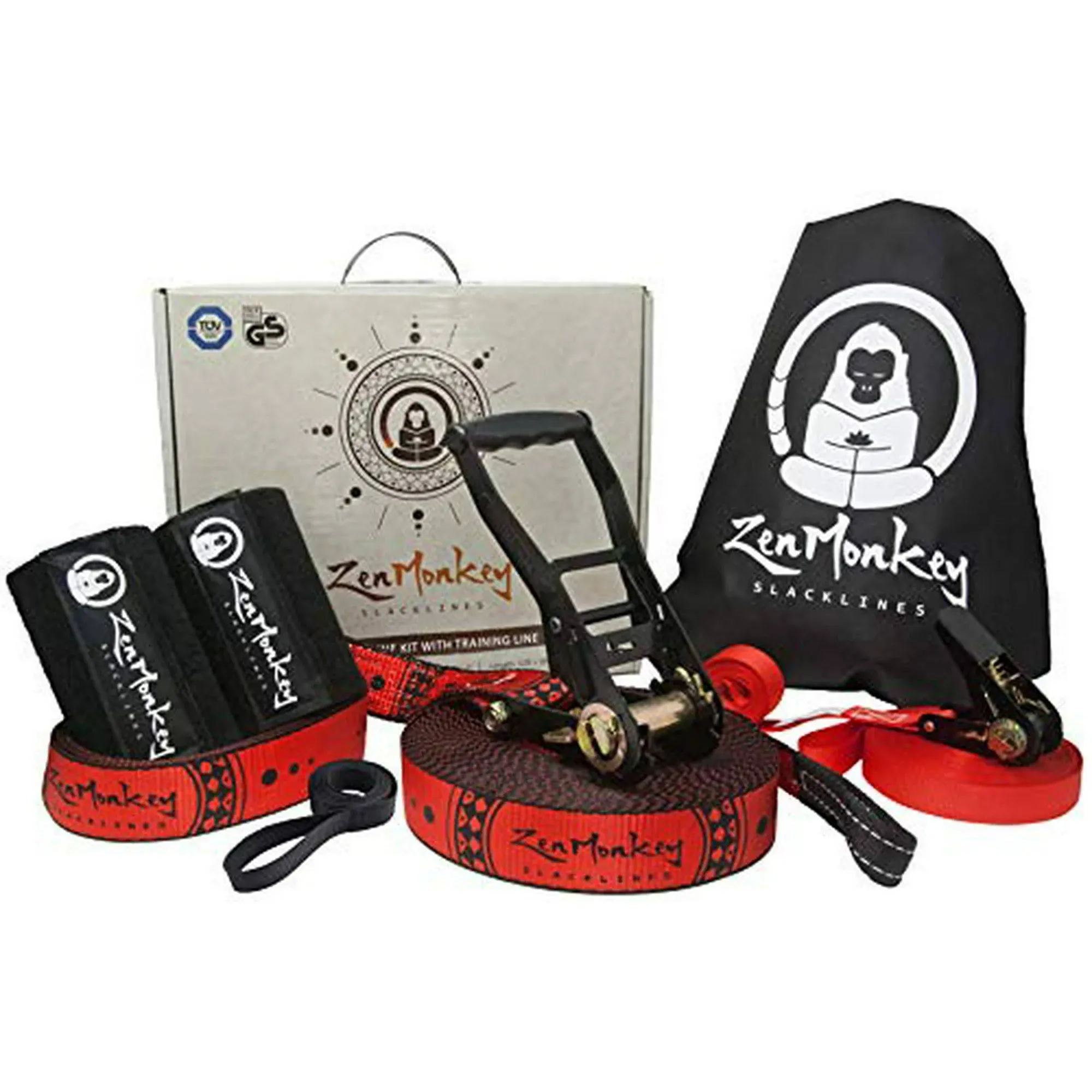 ZenMonkey Slackline Kit with Tree Protectors, Cloth Carry Bag and Instructions, 60 Foot - Easy Setup for the Family, Kids and Adults