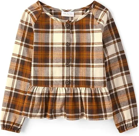 The Children's Place Girls' Plaid Flannel Peplum Top