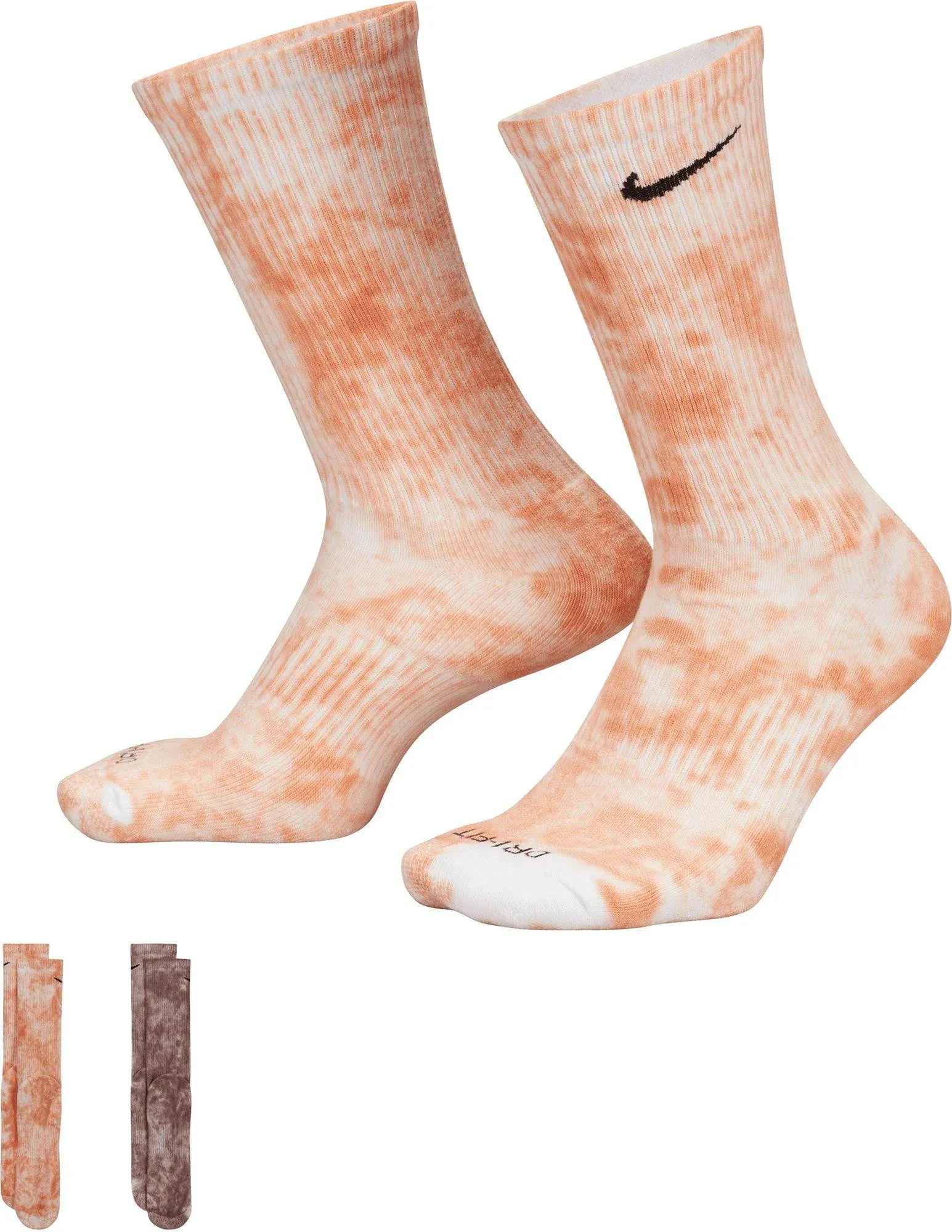 Nike Everyday Plus Cushioned Tie-Dye Crew Socks - 2 Pack, Men's, XL, Amberbrown/Universityred