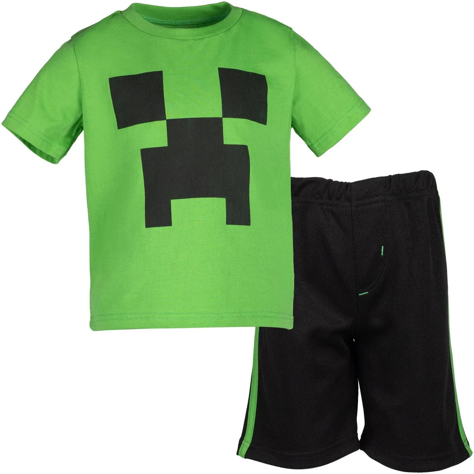 Minecraft Creeper Big Boys Graphic T-Shirt and Mesh Shorts Outfit Set Black / Green 14-16