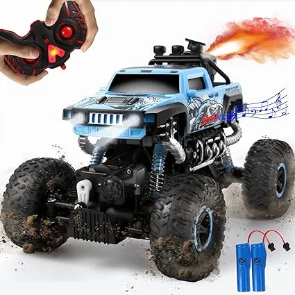 KNULIEEL Monster Trucks 1:16 Remote Control Car,2.4 GHz All Terrain Rc Cars Monster RC Trucks,4WD Rock Crawler with LED Lights and Dynamic Music. Spray Monster Trucks for Boys Kids and Adult