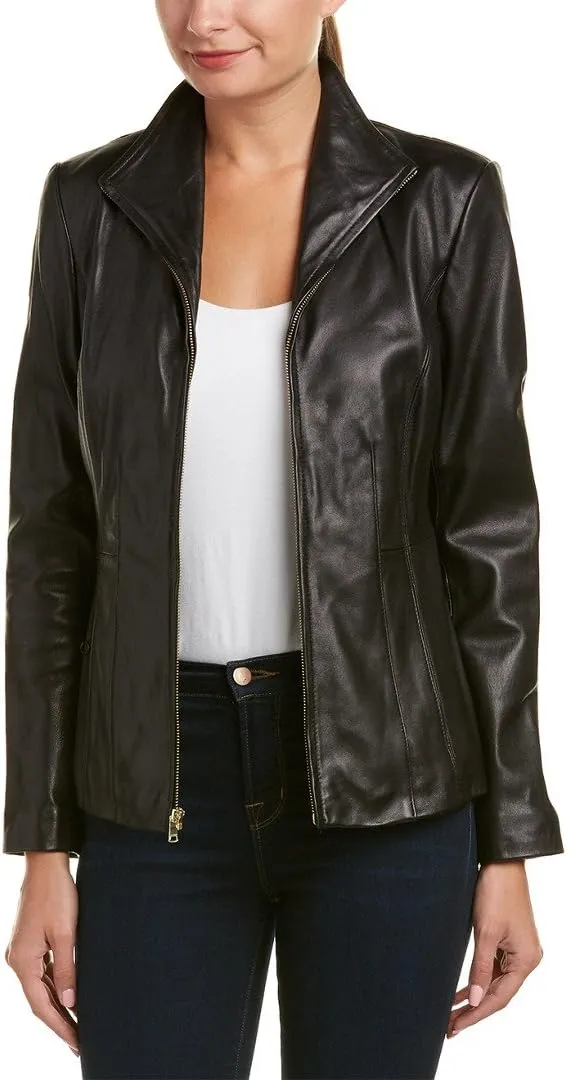 Leather Jacket Black Lambskin Leather Jacket for Women&#39;s Formal Casual Wear Zipper Closer Elegant Fashion Custom Made Pocket Winter Jackets