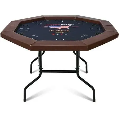 Poker Table Foldable, 8 Player Octagonal Folding Portable Texas Holdem Table with ...