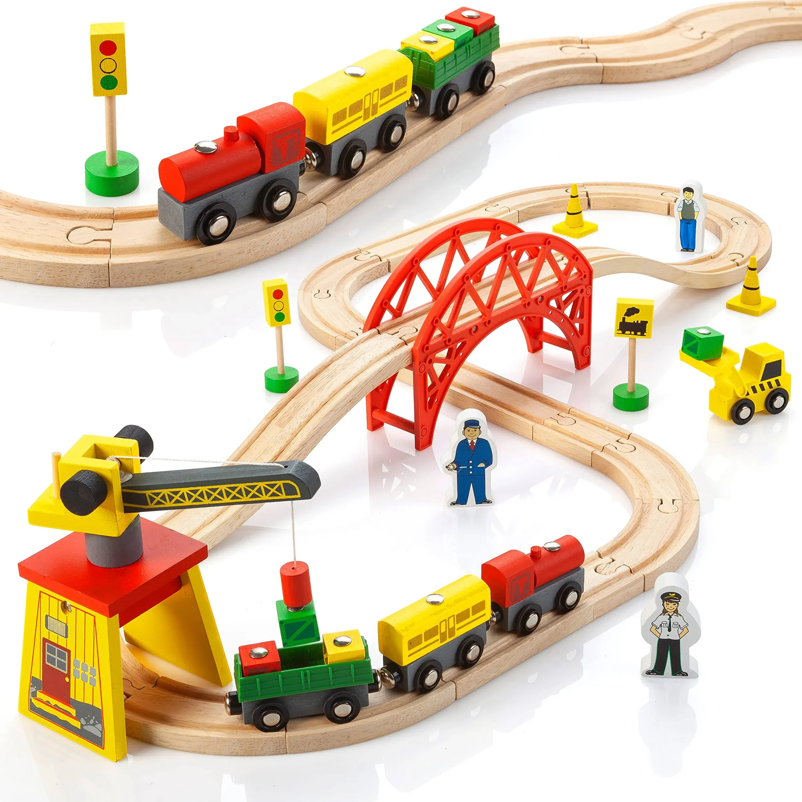 Kipipol Wooden Train Sets for Boys 2-4-7 – 38 Pcs Wood Train Set for Toddlers w ...