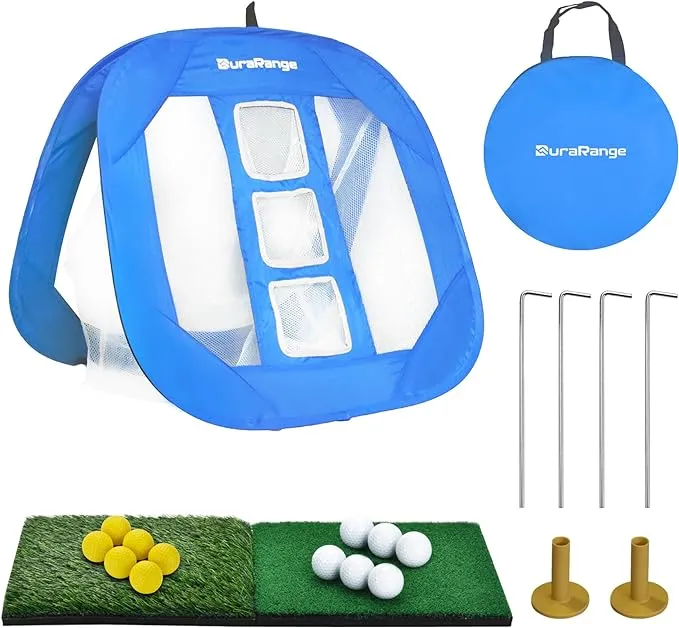 DURARANGE Pop-up Golf Chipping Net with Dual Turf Hitting Mat, 6 Driving Rang...