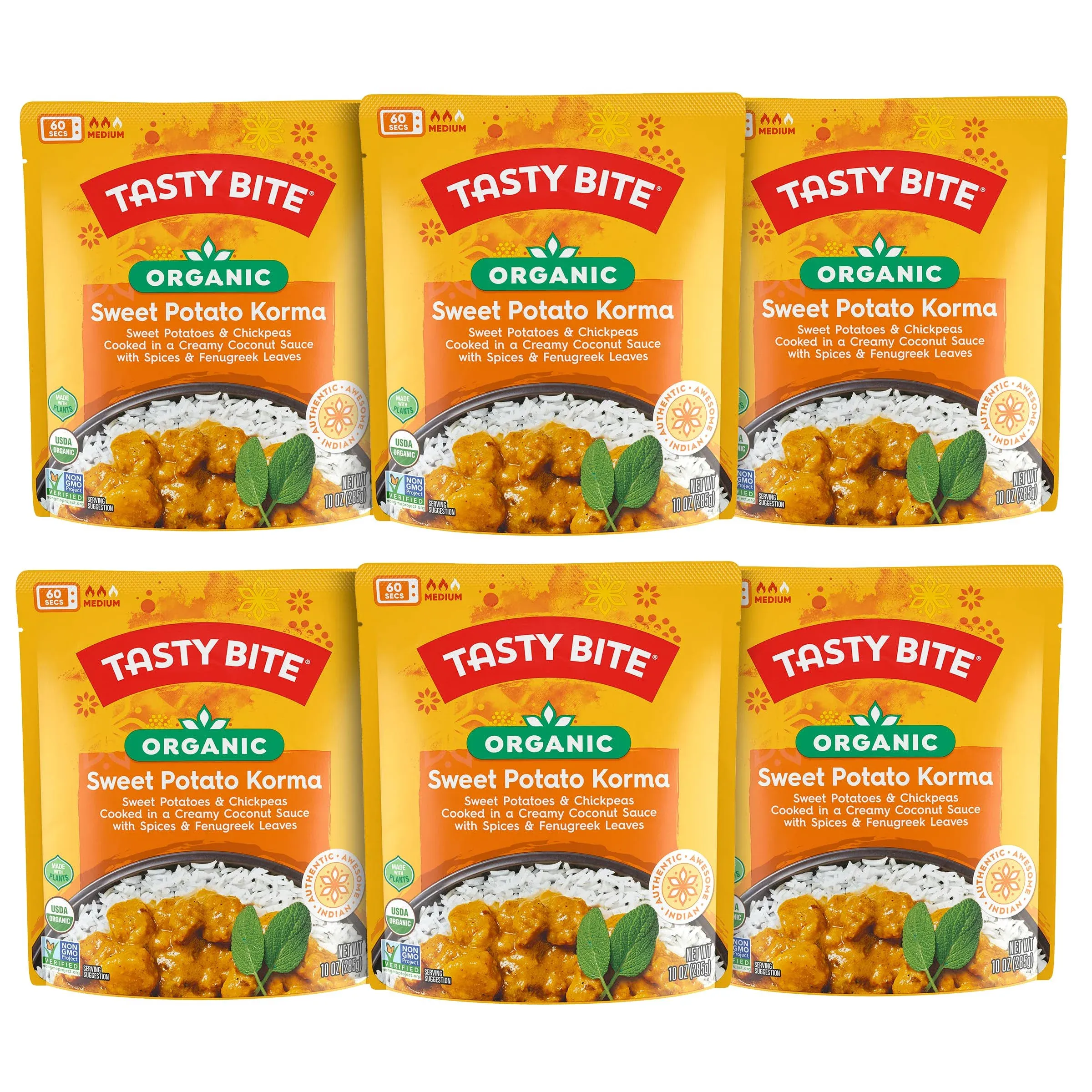 Tasty Bite Organic Sweet Potato Korma, Microwaveable Ready to Eat Entrée, 10 ...