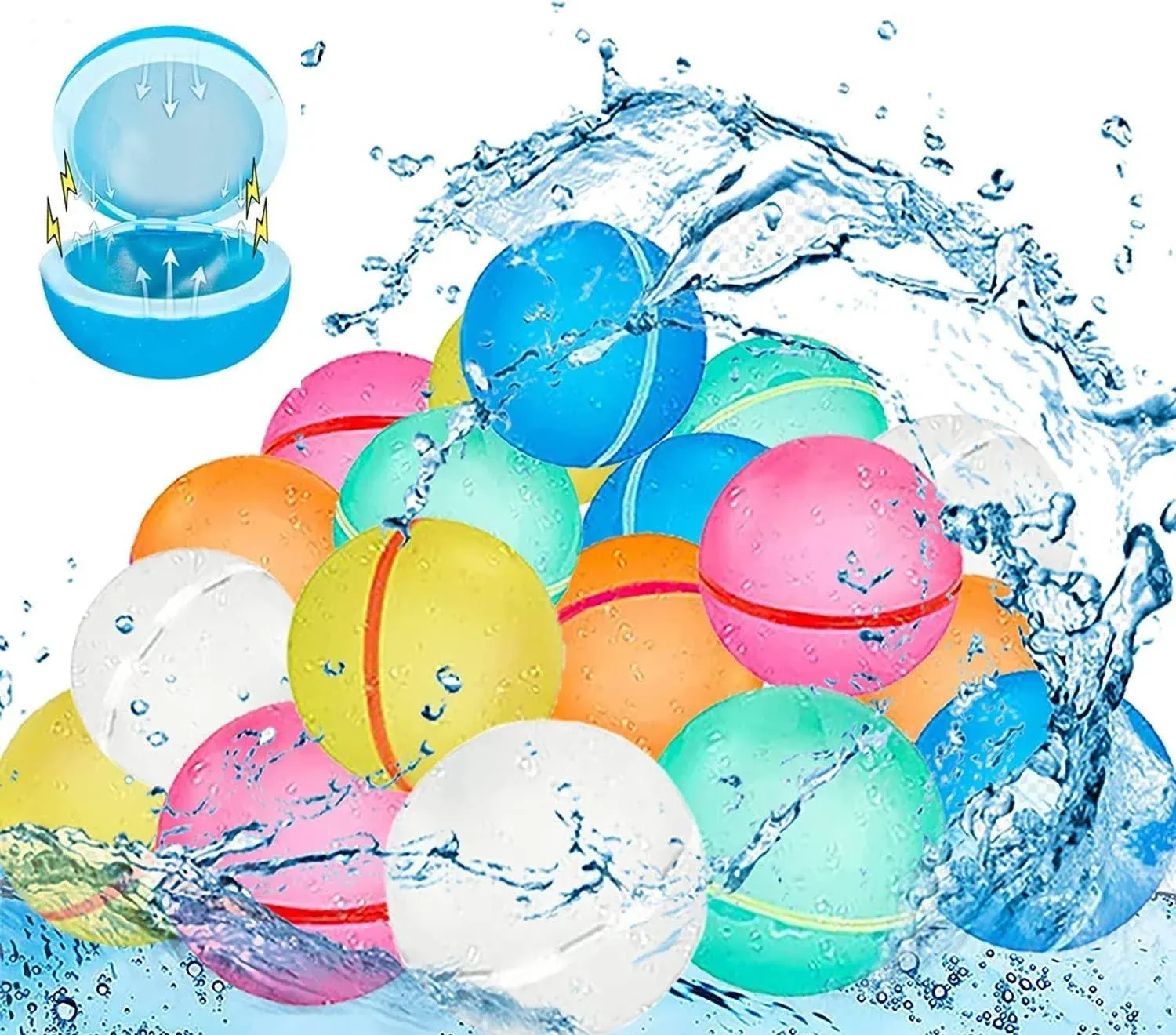 24 PCS Reusable Water Balloons Biodegradable Soft Silicone Quick Fill Summer Fun