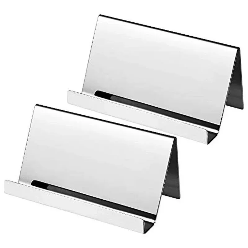 Maxdot 2 Pack Stainless Steel Business Cards Holders Desktop Card Display for Business Name Card Rack Organizer for Office, Home, Daily Use