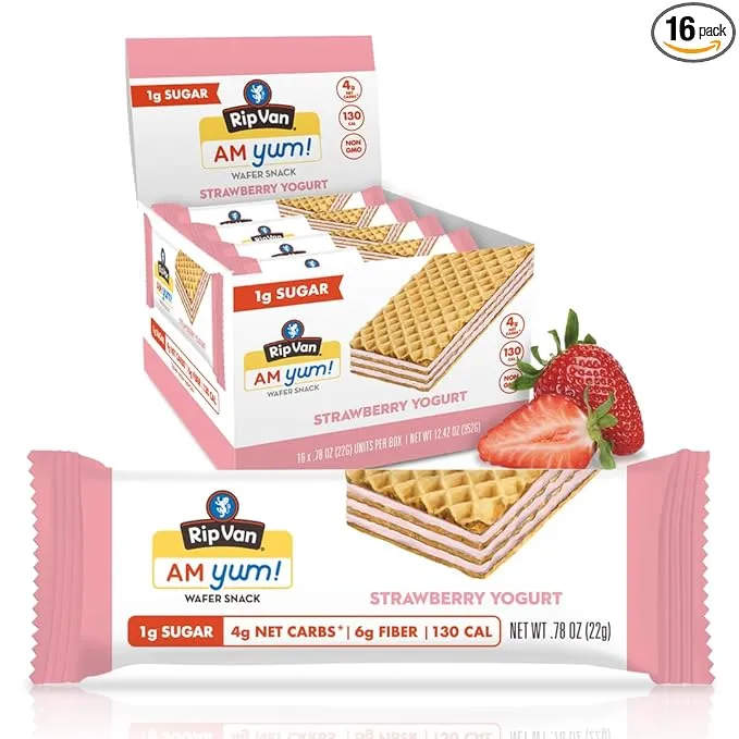 Rip Van Am Yum Strawberry Yogurt - Keto - Non-GMO - Healthy Snacks - Low Carb & Low Sugar (1g) - Low Calorie - 16 Count