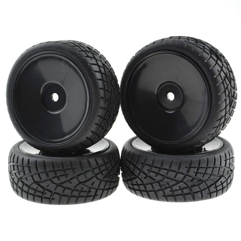 Rowiz 4pcs 1:10 RC Tires 12mm Hub Wheel Rims Concentric for 1/10 Scale Off-Road Black