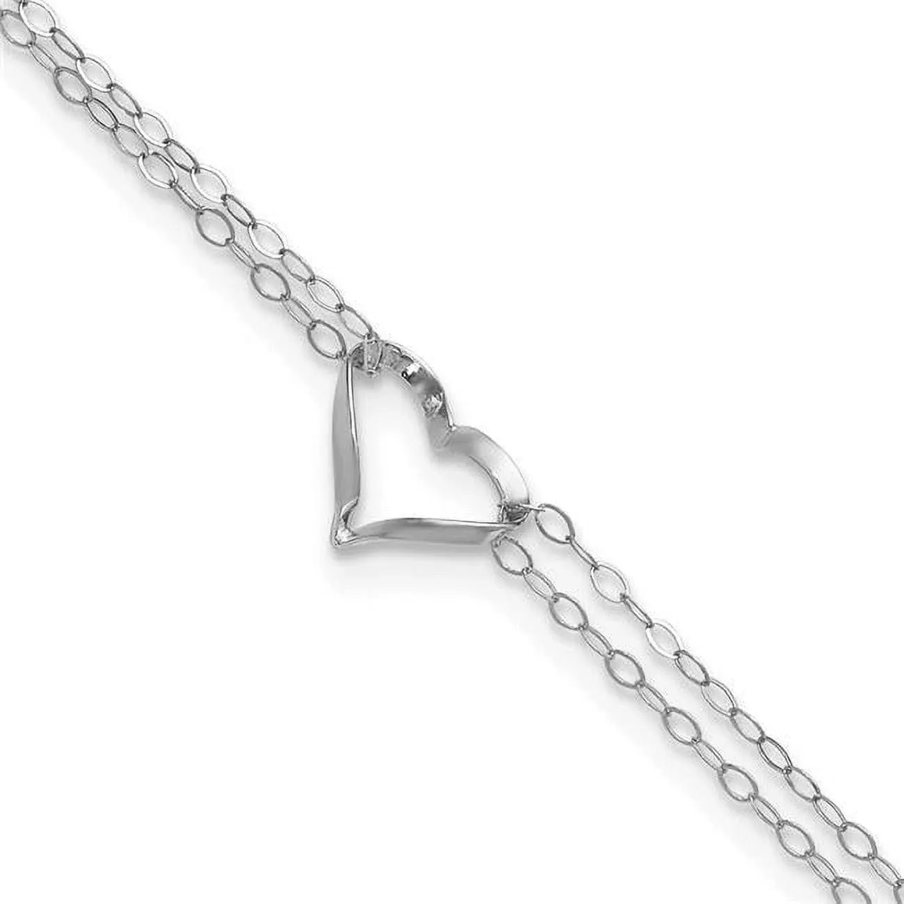 14K White Gold 9in Double Strand Heart Anklet