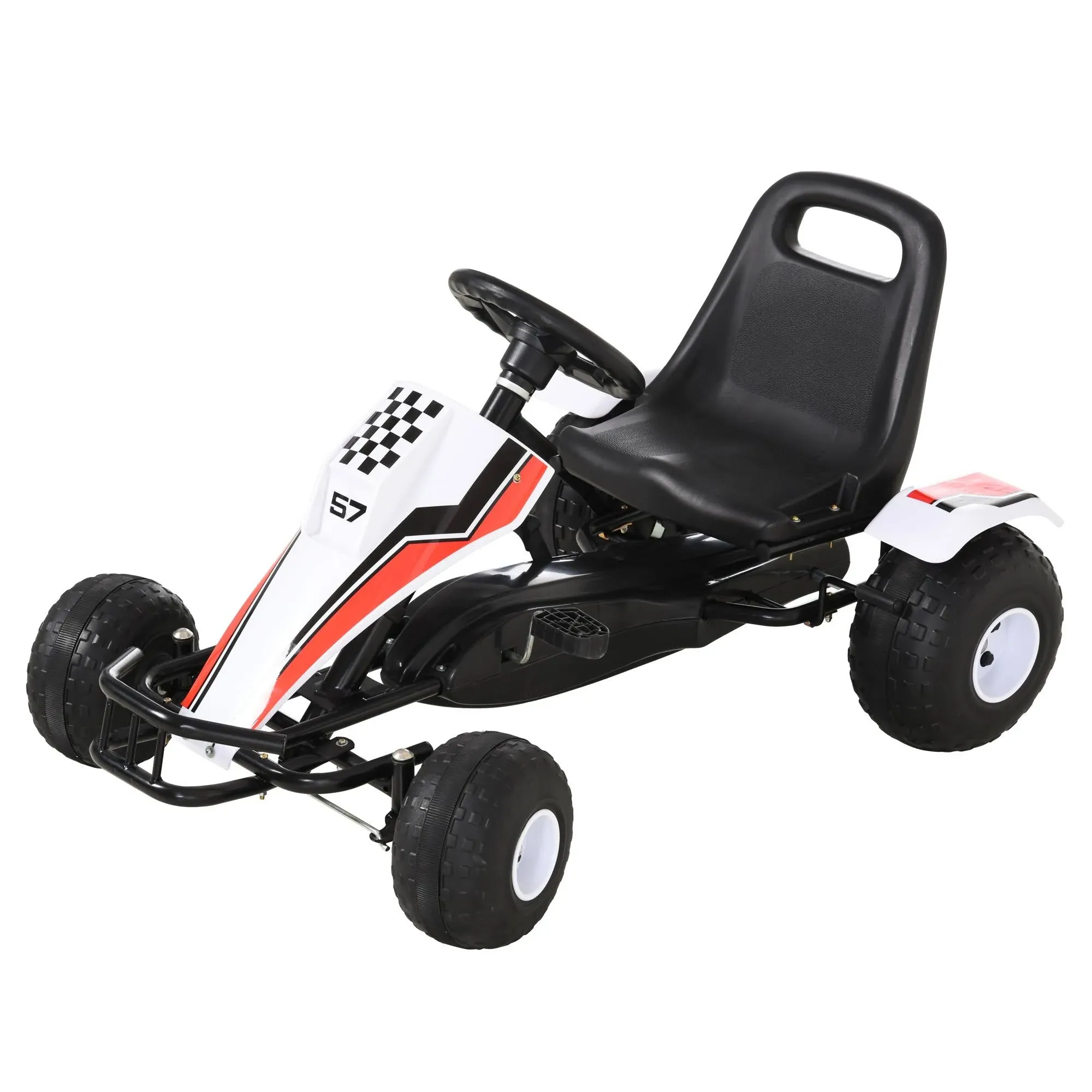 Aosom Pedal Go Kart Children Ride On Car with Adjustable Seat Plastic Wheels Handbrake and Shift Lever White