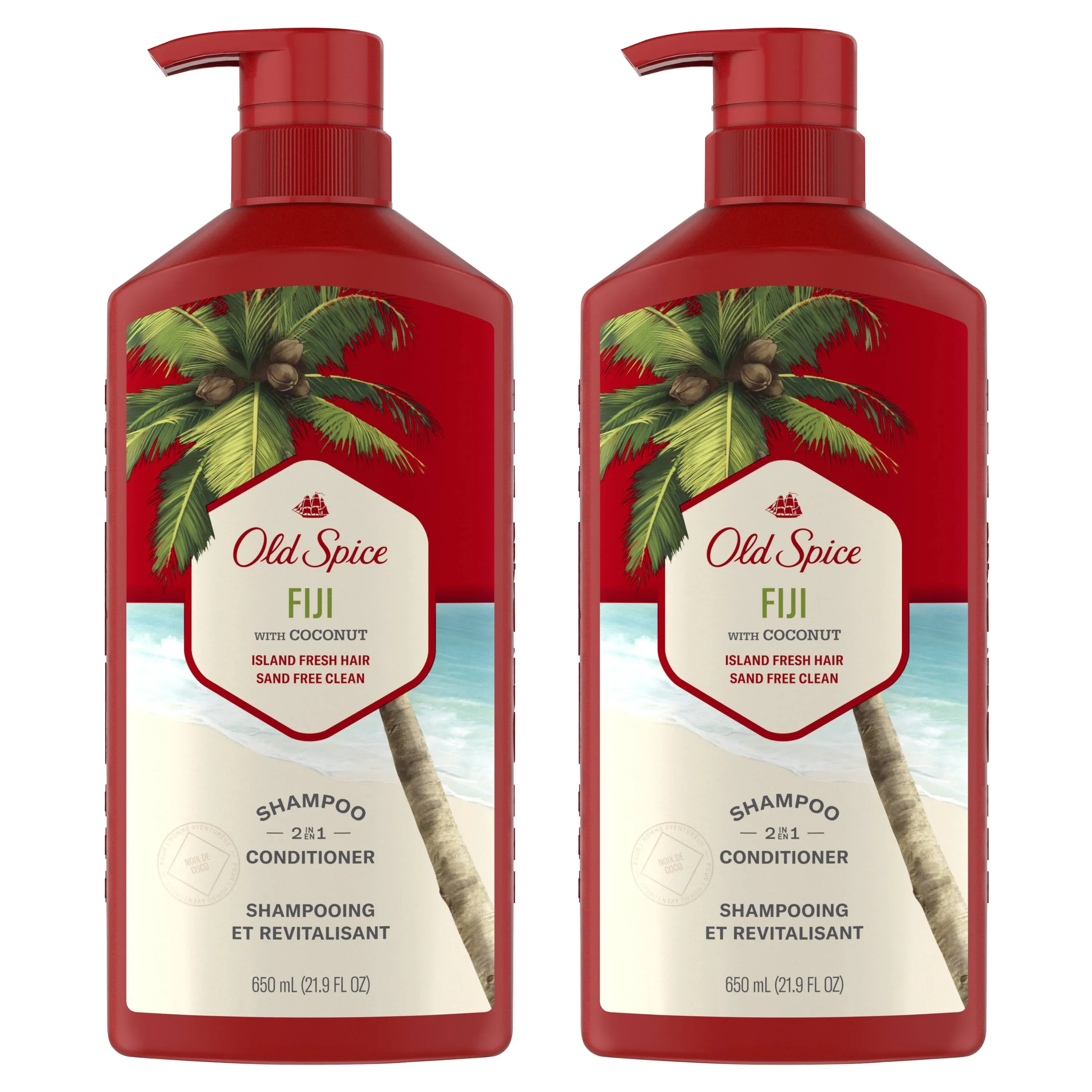 Old Spice Fiji 2-in-1 Shampoo and Conditioner for Men, 21.9 Fl Oz Each, Twin Pack