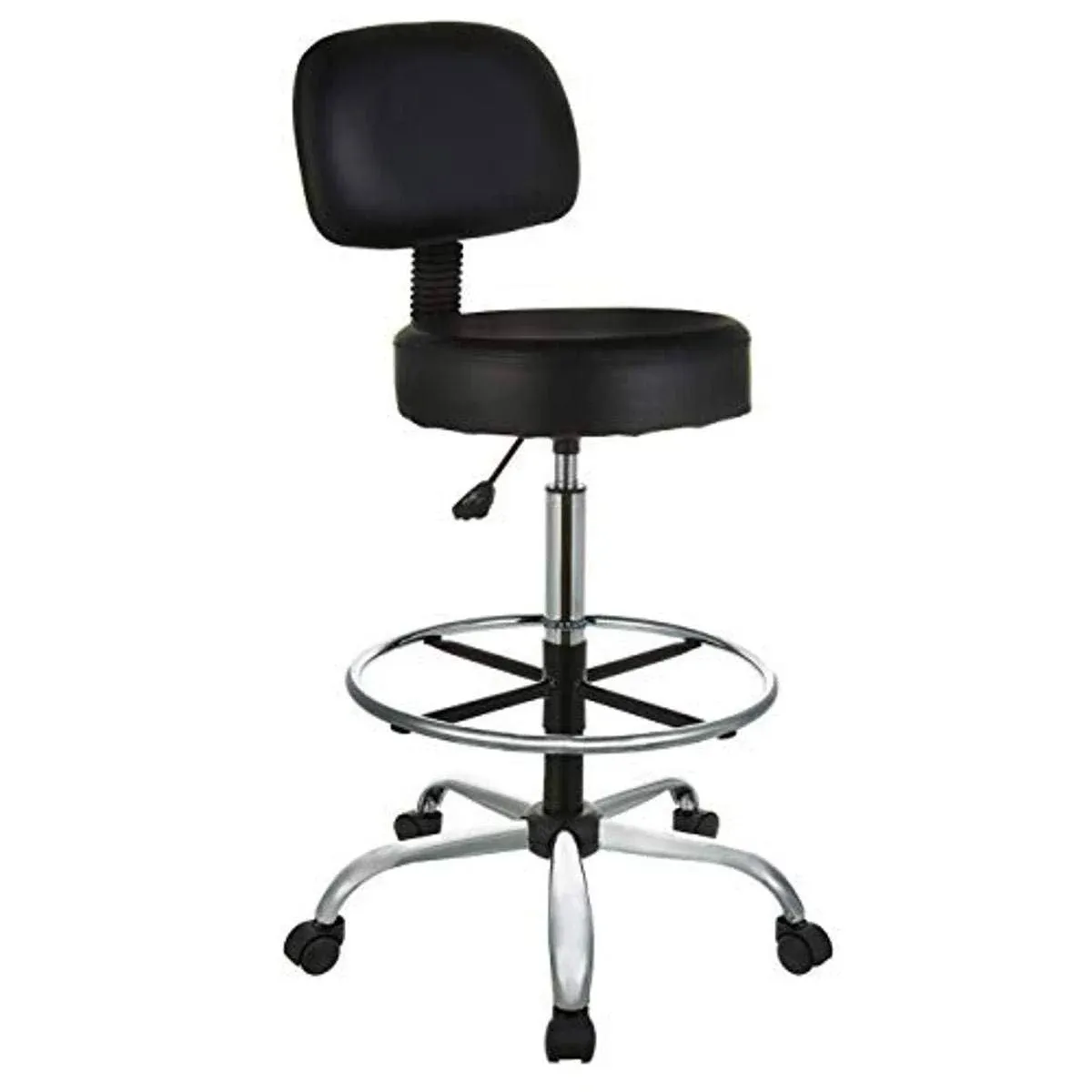 Multi-Purpose Adjustable Drafting Spa Bar Stool - Black - Foot Rest - Wheels