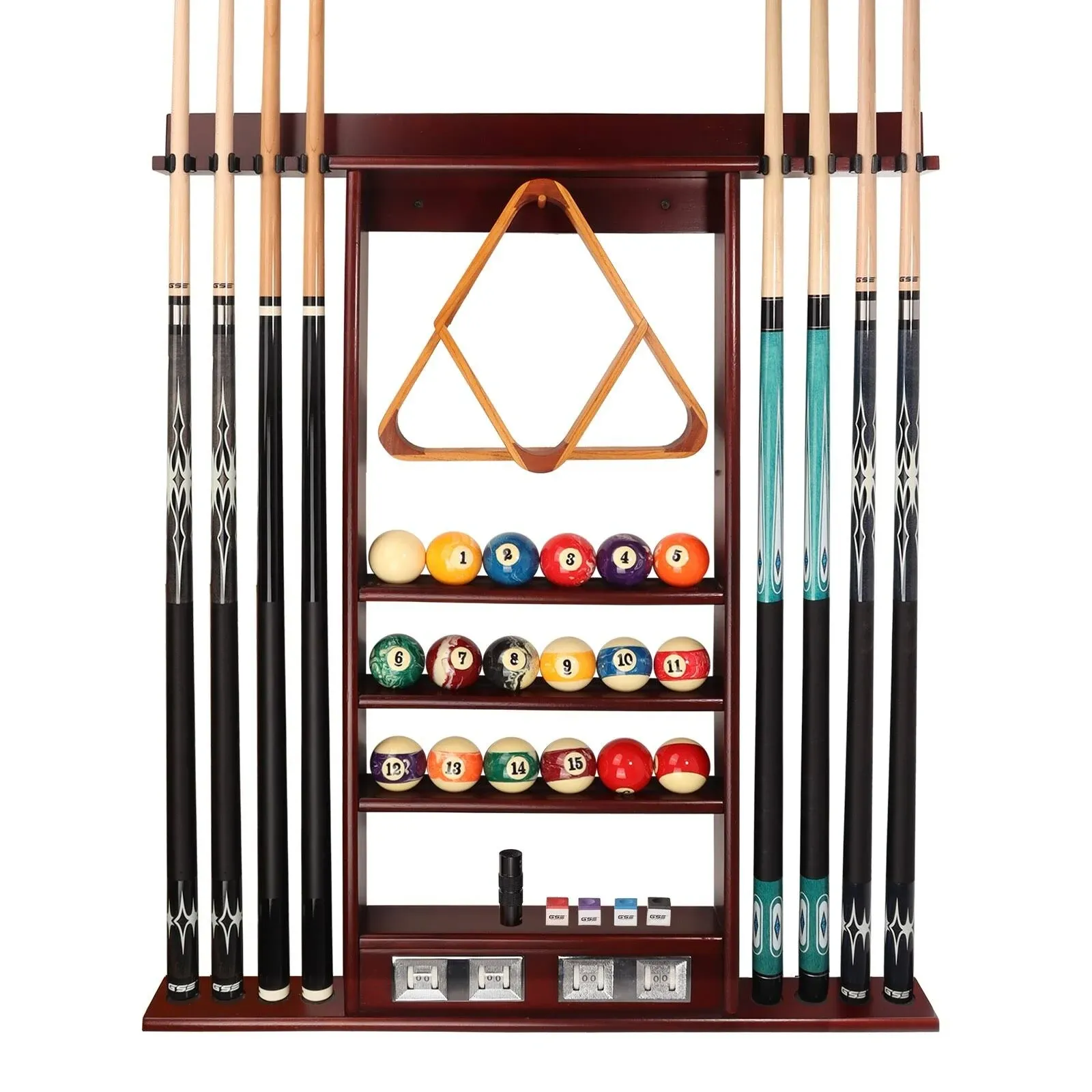 GSE Games & Sports Expert Pool Cue Stick Hanging Wall Mounting Rack with Score ...