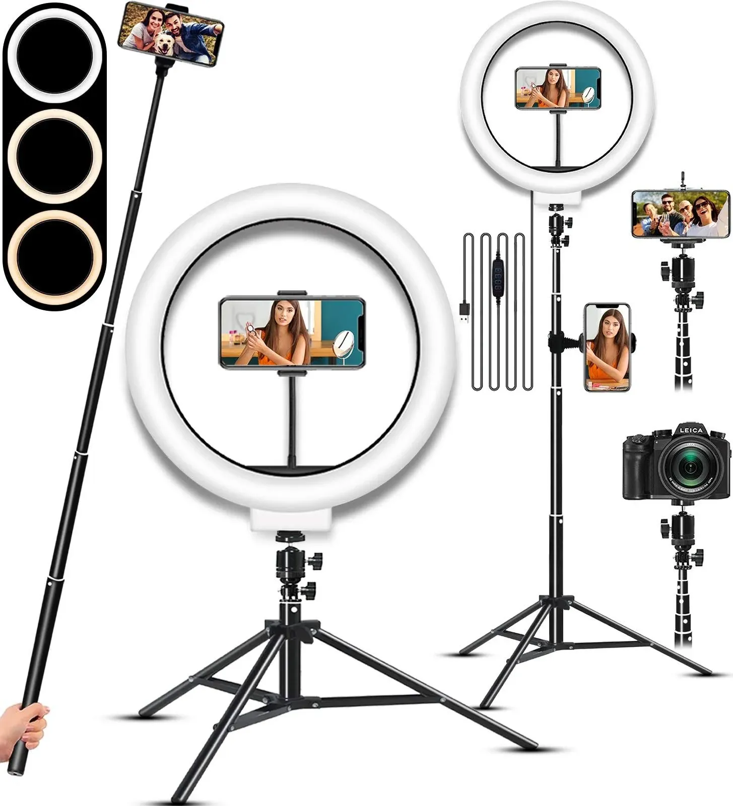 LED Selfie Ring Light with Stand, Circle Light for Makeup/Live Stream, Desktop ...