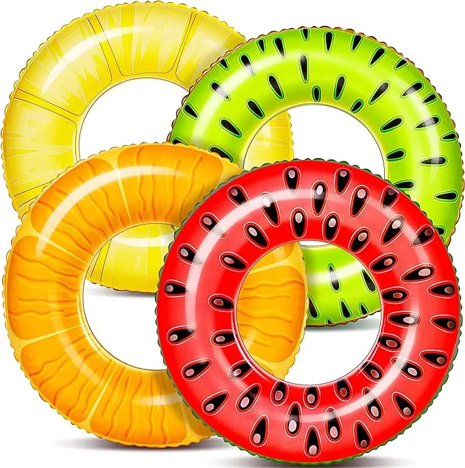 4 Pack Inflatable Pool Floats Fruit Tube Rings