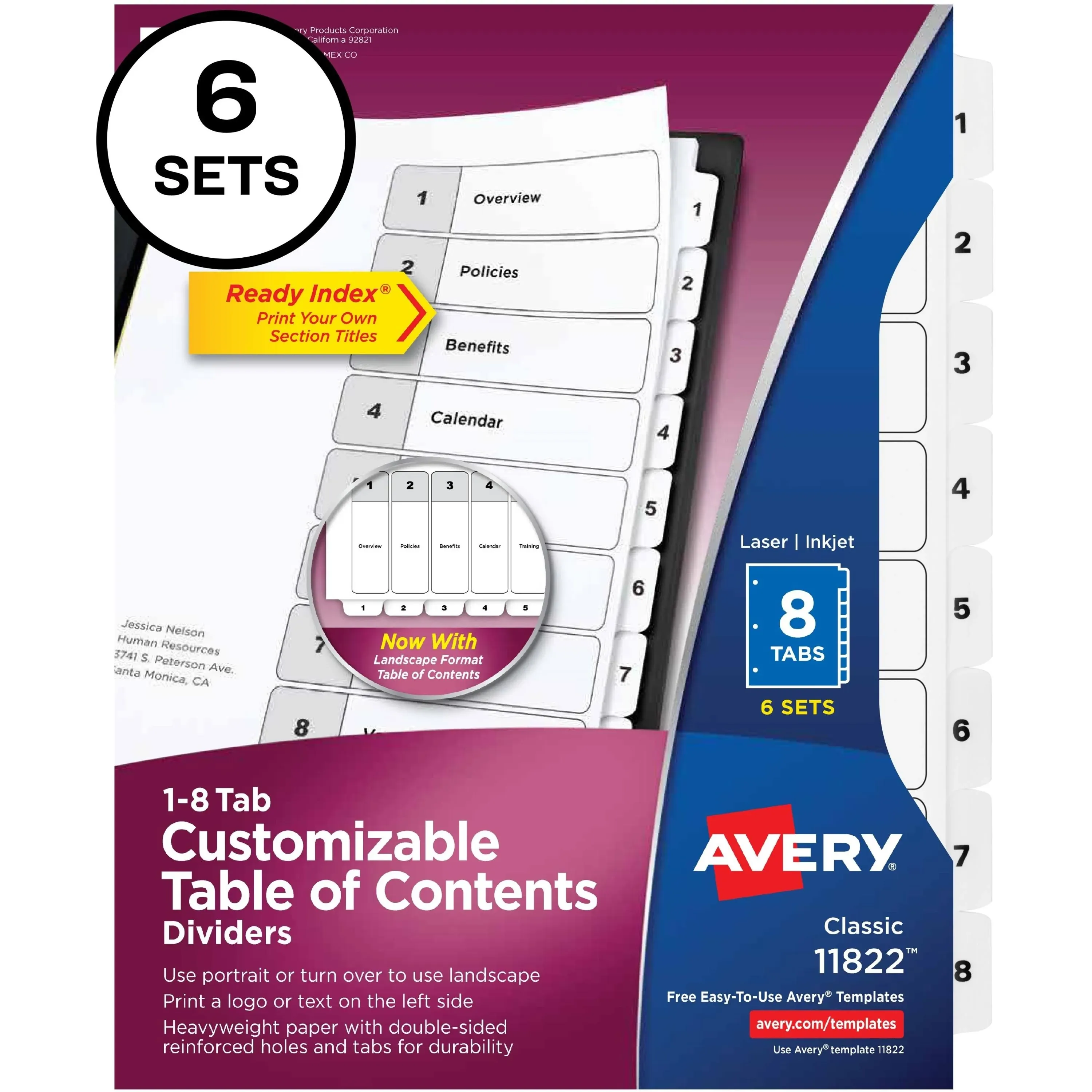 Avery Customizable Table of Contents Ready Index Black and White Dividers 8-Tab 1 ...