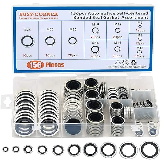 156 Pieces Bonded Seal Dowty Washer,Automotive Self-Centred Dowty Seal Gasket Assortment,10 Metric Sizes,from M6 to M24 (Metric)