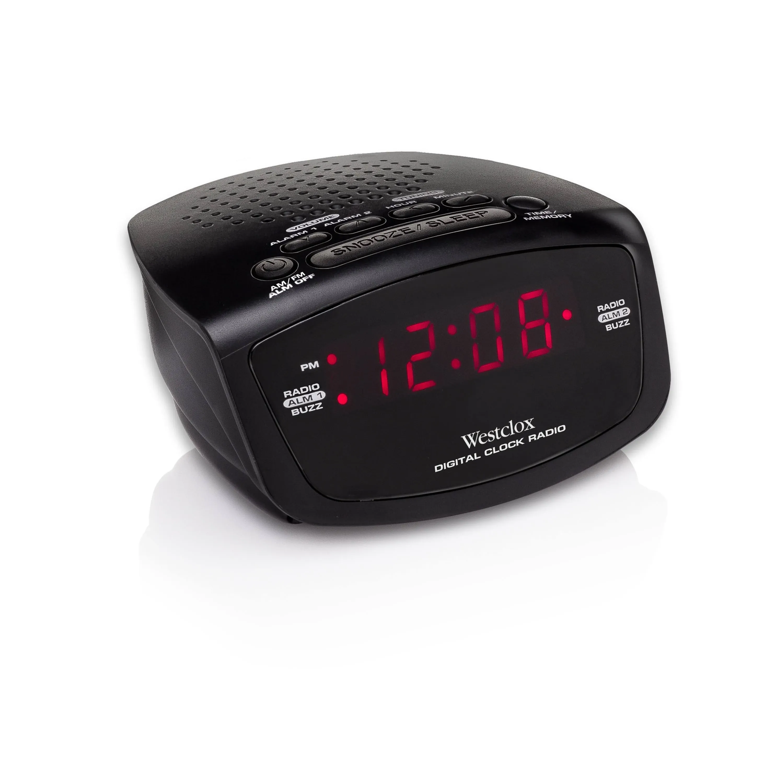 Westclox 80209 Red LED Display Dual Alarm Clock Radio, Black