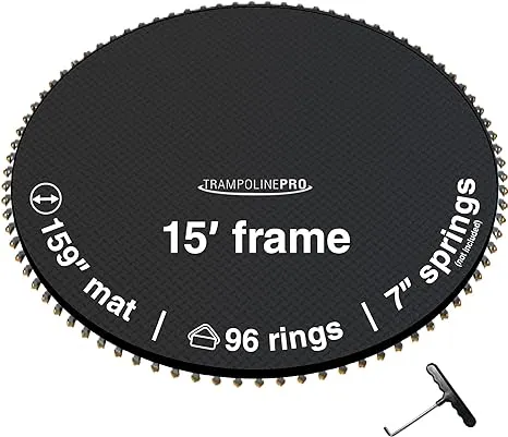 Trampoline Pro Replacement Trampoline Mat 15ft Round Frame, for 96 Springs, 7" Spring Length, Fits All Same Size Brands, Mat has 159" Diameter w/ 96 Rings Springs Sold Separate UV & Safety Certified