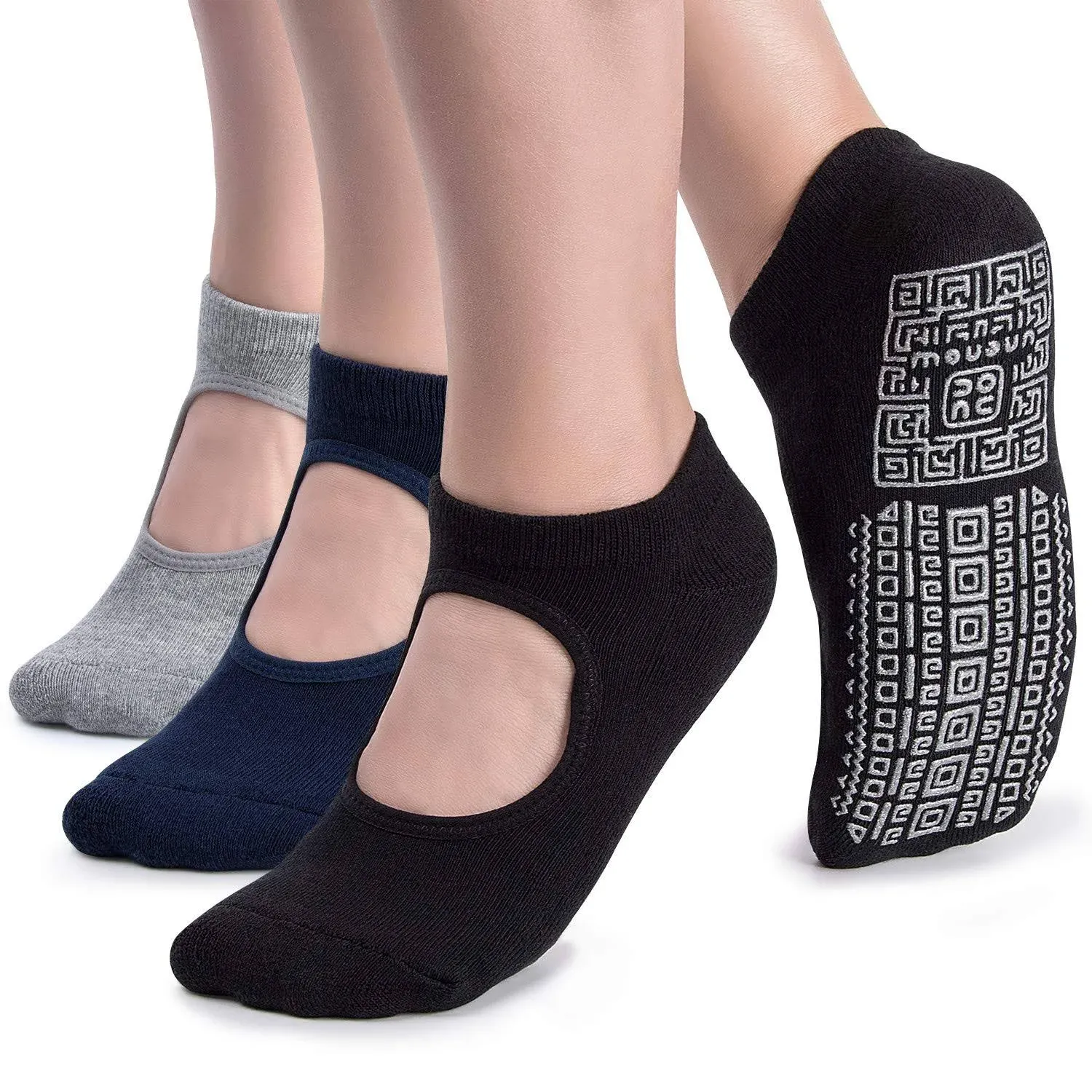 unenow Non Slip Grip Yoga Socks for Women with Cushion for Pilates Barre Dance