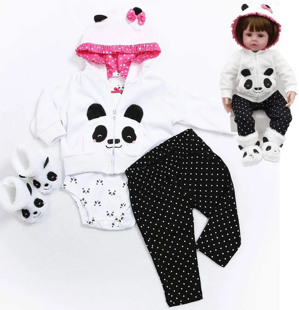 HUADOLL Reborn Baby Girl Dolls Clothes 18 inch Panda Outfits Accesories for 17-19 ...