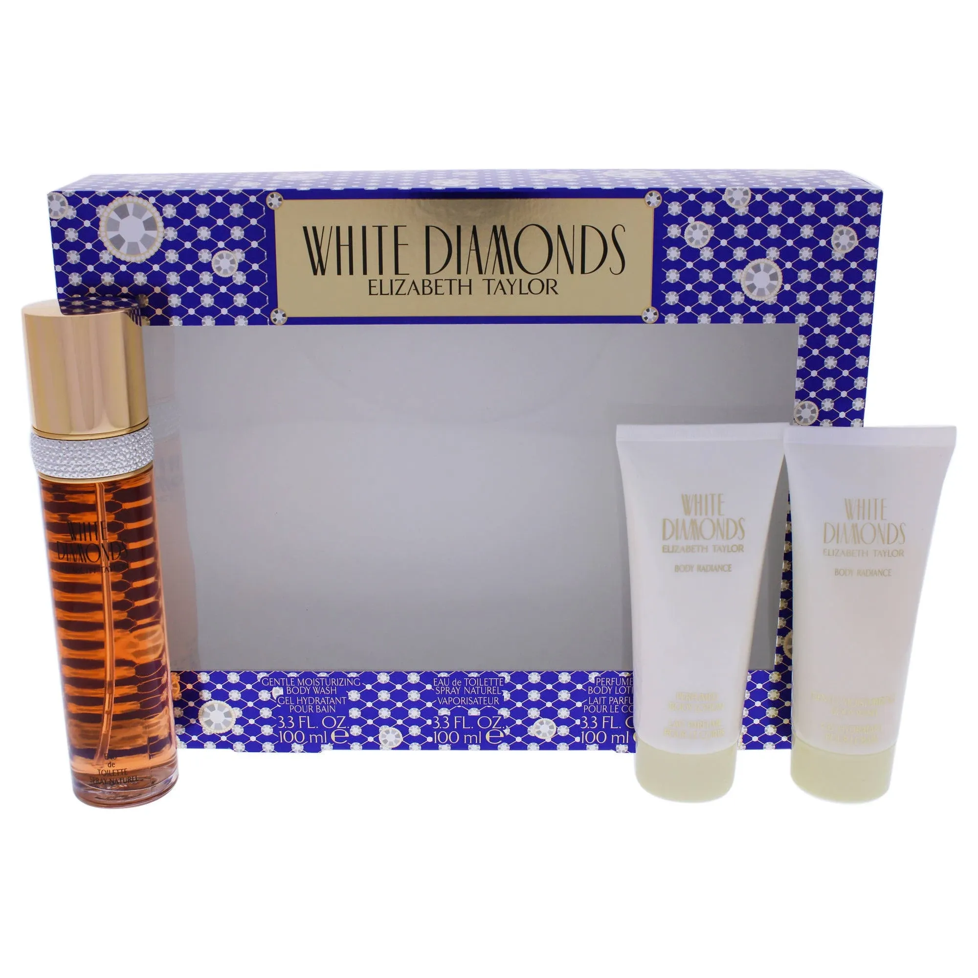 White Diamonds by Elizabeth Taylor for Women - 3 Pc Gift Set 3.3oz EDT Spray, 3.3oz Body Lotion, 3.3oz Body Wash