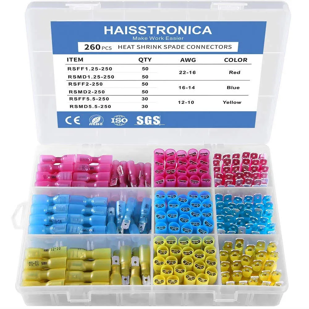 haisstronica 260pcs Heat Shrink Spade Connectors-Electrical Wire Connectors-Quick ...