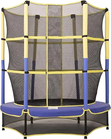 Machrus Bounce Galaxy 60 Inch Indoor Trampoline with Safety Net Enclosure, Spring-Free Enclosed Mini Trampoline for Toddlers, & Kids with Bonus Stuffed Toy and Keychain