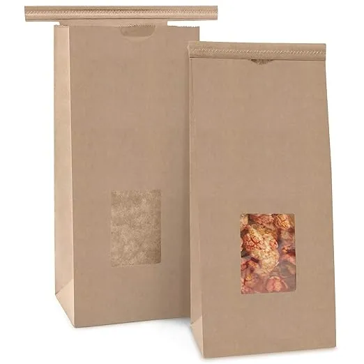 FMP Brands Bakery Bags with Window - 1/2 lb (8 oz) Brown Kraft Paper Bag Tin Tie Lock Closure, Small Resealable Coffee Bag, Cookie Packaging for Food Samples, To Go Snacks, Party Favors, 75 Pack