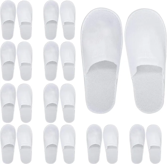 24 Disposable Spa Hotel Slippers, Bulk Guest Slippers Size 11 Women Size 10 Men