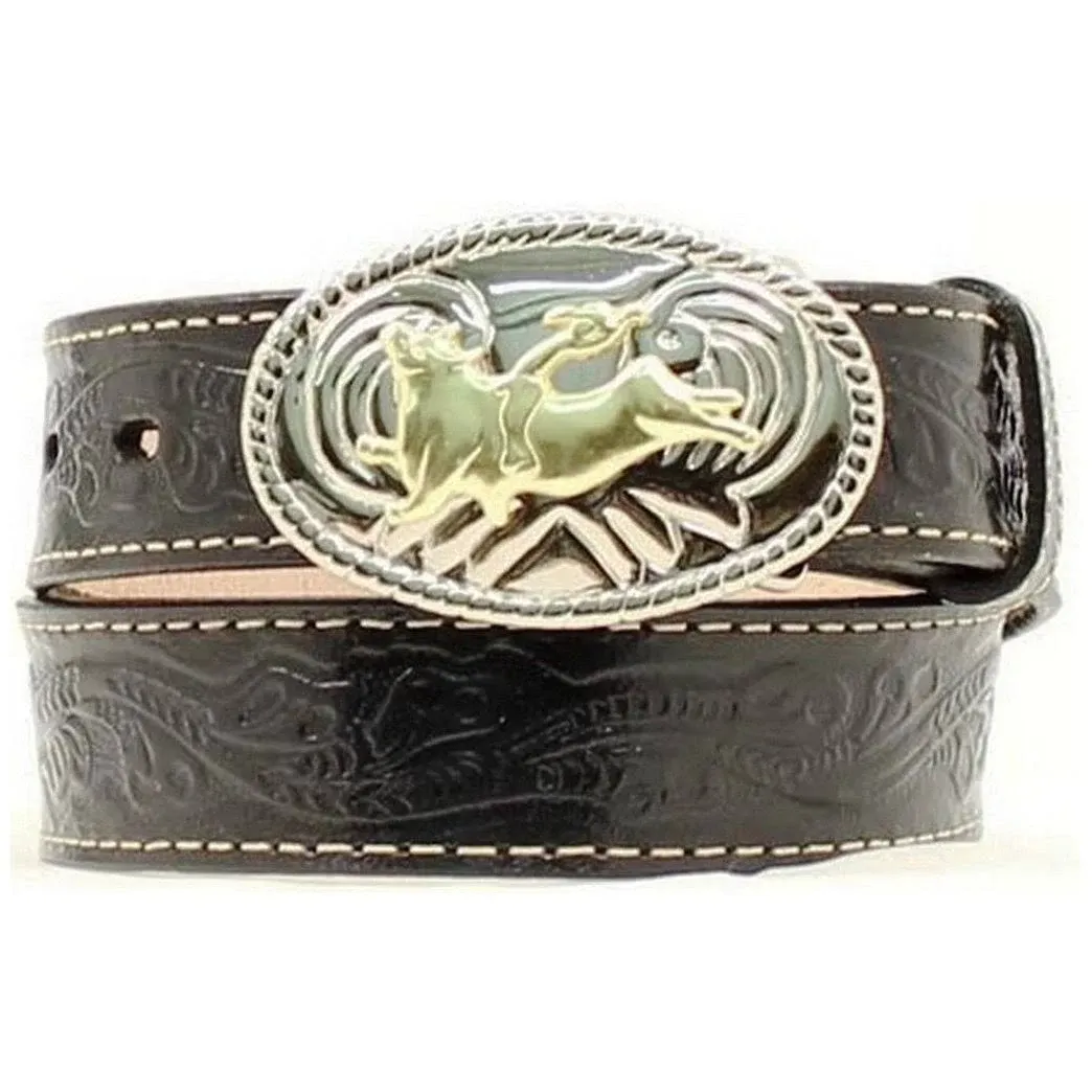 Nocona Kid&#39;s Black Floral Bull Belt N4410401