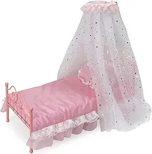 Badger Basket Starlights LED Canopy Metal Doll Bed with Bedding - Pink