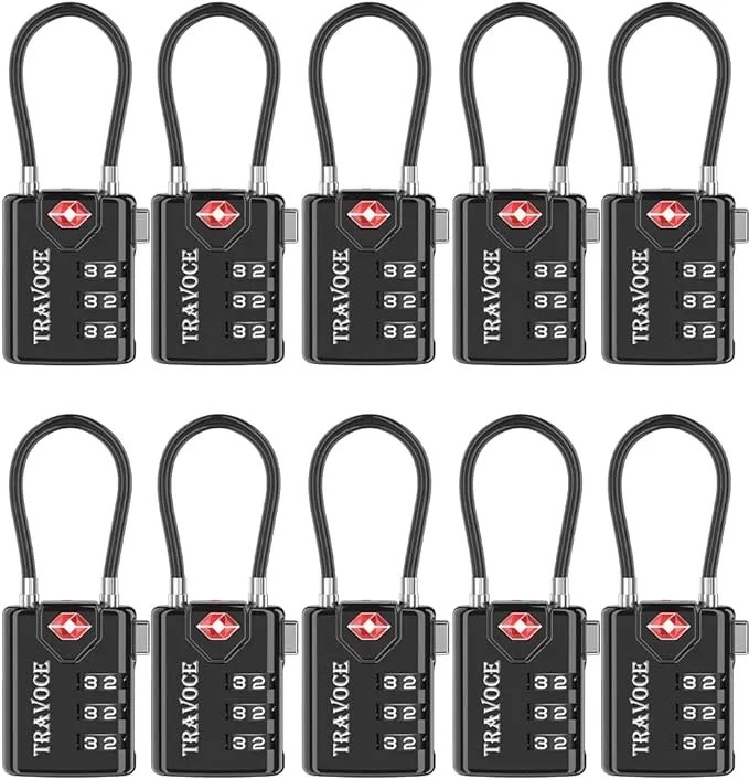 Search Alert TSA Approved Travel Combination Luggage Cable Locks for Suitcase, Gym Locker,Toolbox,Backpack 1,2,4,6 &10 pk