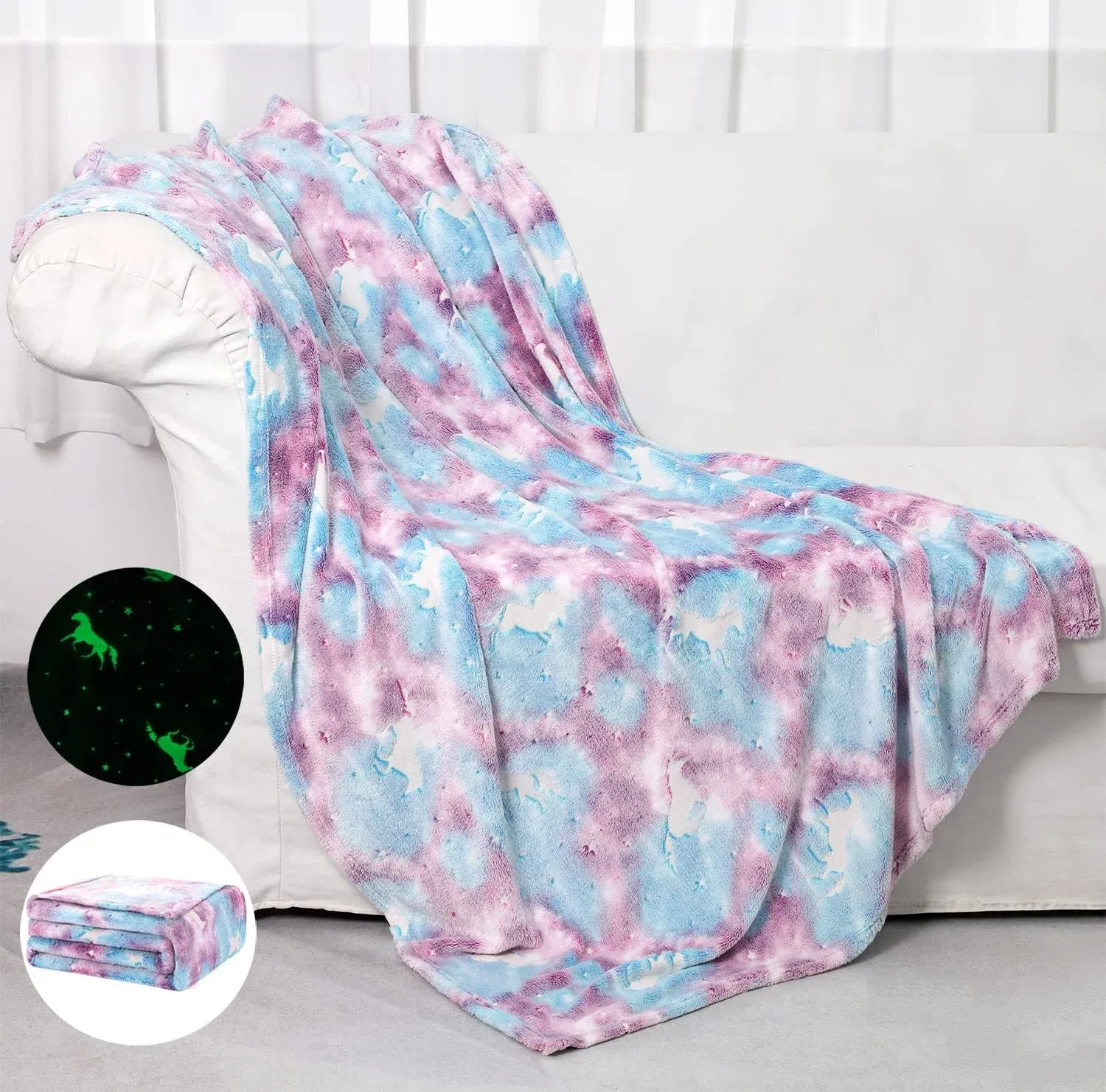 Glow in The Dark Blanket Unicorns Party Gifts for Girls, B_blue Unicorn