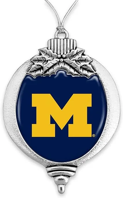 Michigan Wolverines Bulb Silver Blue Metal Christmas Ornament UM Gift